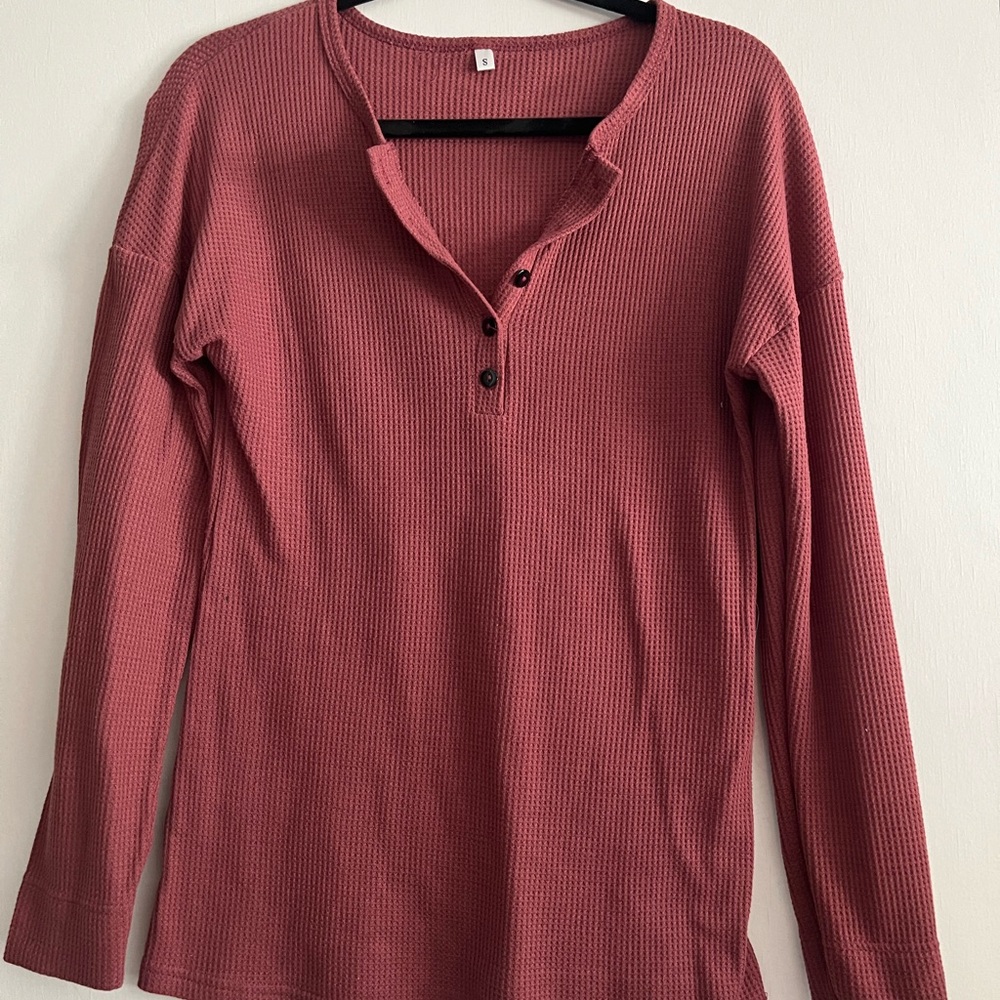 Women's Henley Top - Rose Pink